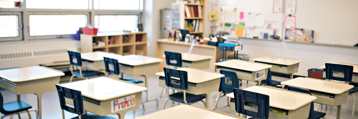 Classroom full of empty desks